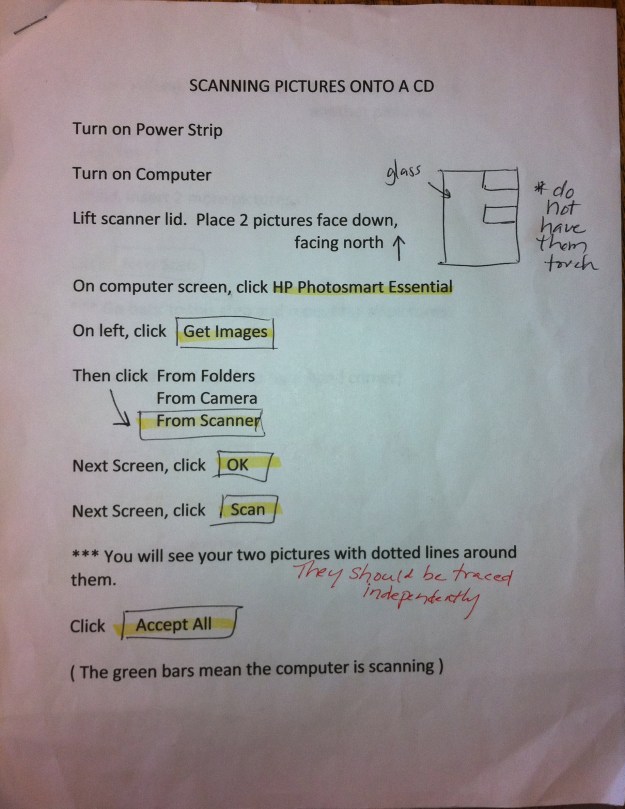 Picture of scanning directions Cynthia uses