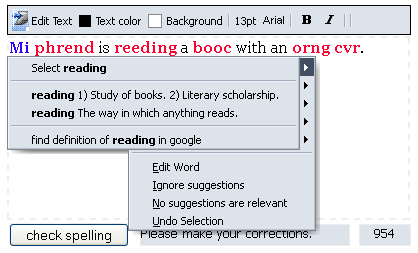 ghotit2 Screenshot of misspelled word being correcting using the free phonetic spell check tool on the ghotit website.