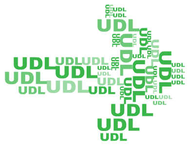 UDL NEXT - White Background An arrow pointing to the right made up of many little green UDL's